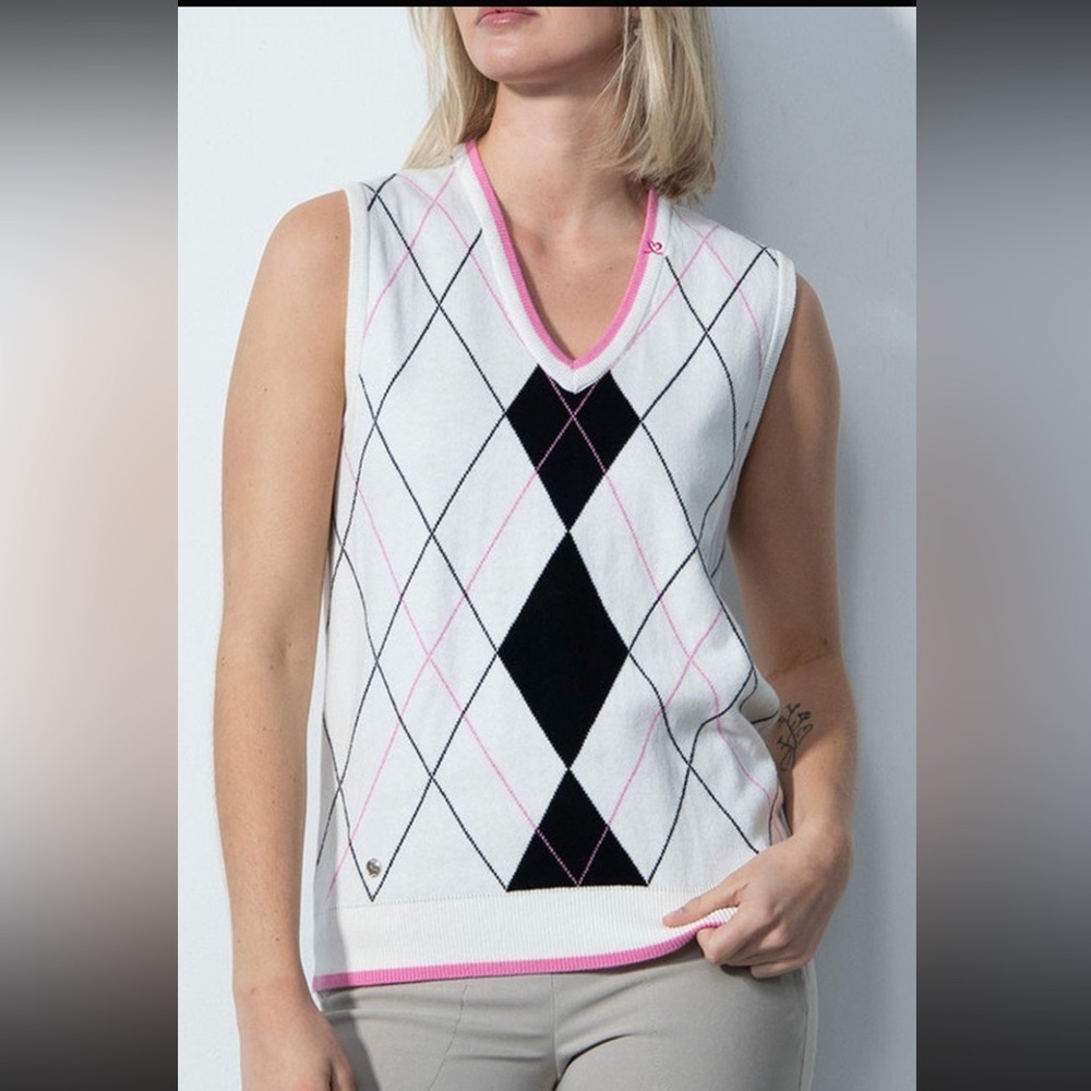 Daily Sports V-Neck Argyle Vest Cotton Cashmere Blend Women’s Size Large